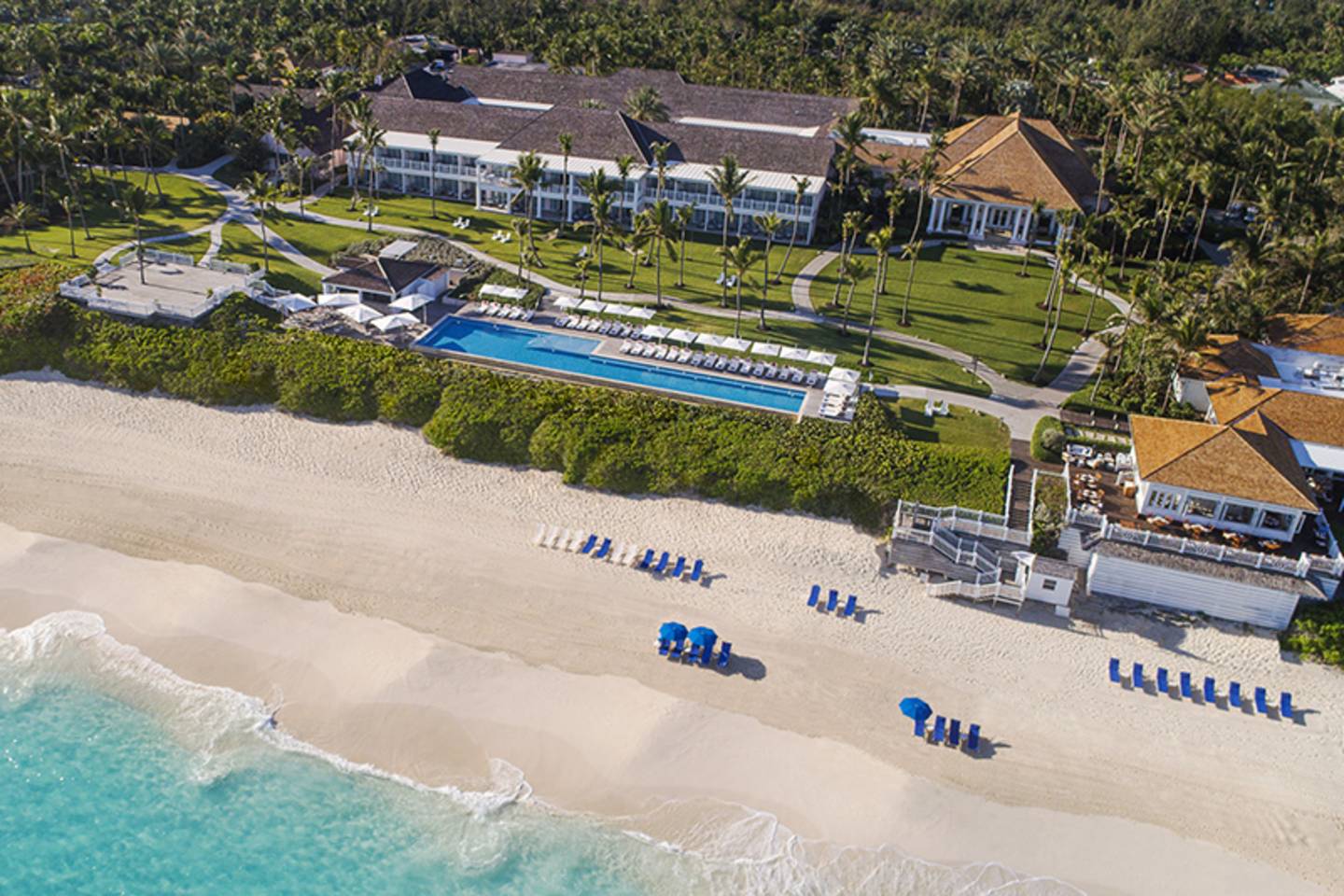 aerial view of hotel and beach