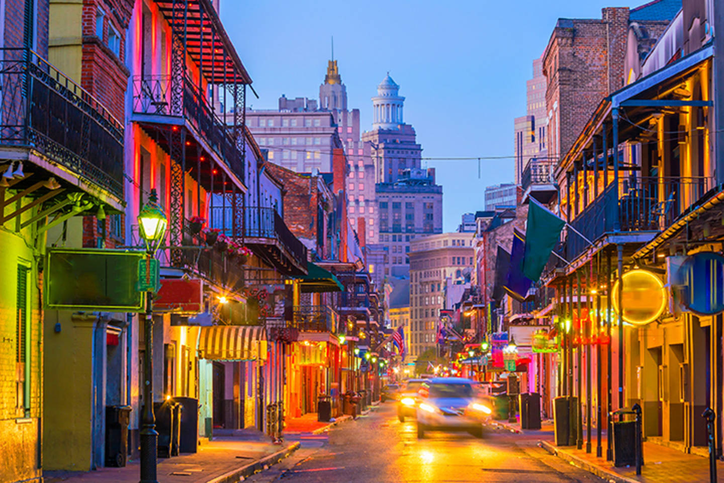 colorful street lit up at night