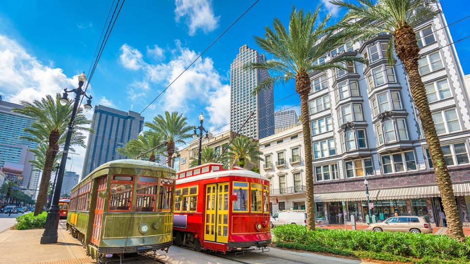 two streetcars on sunny day